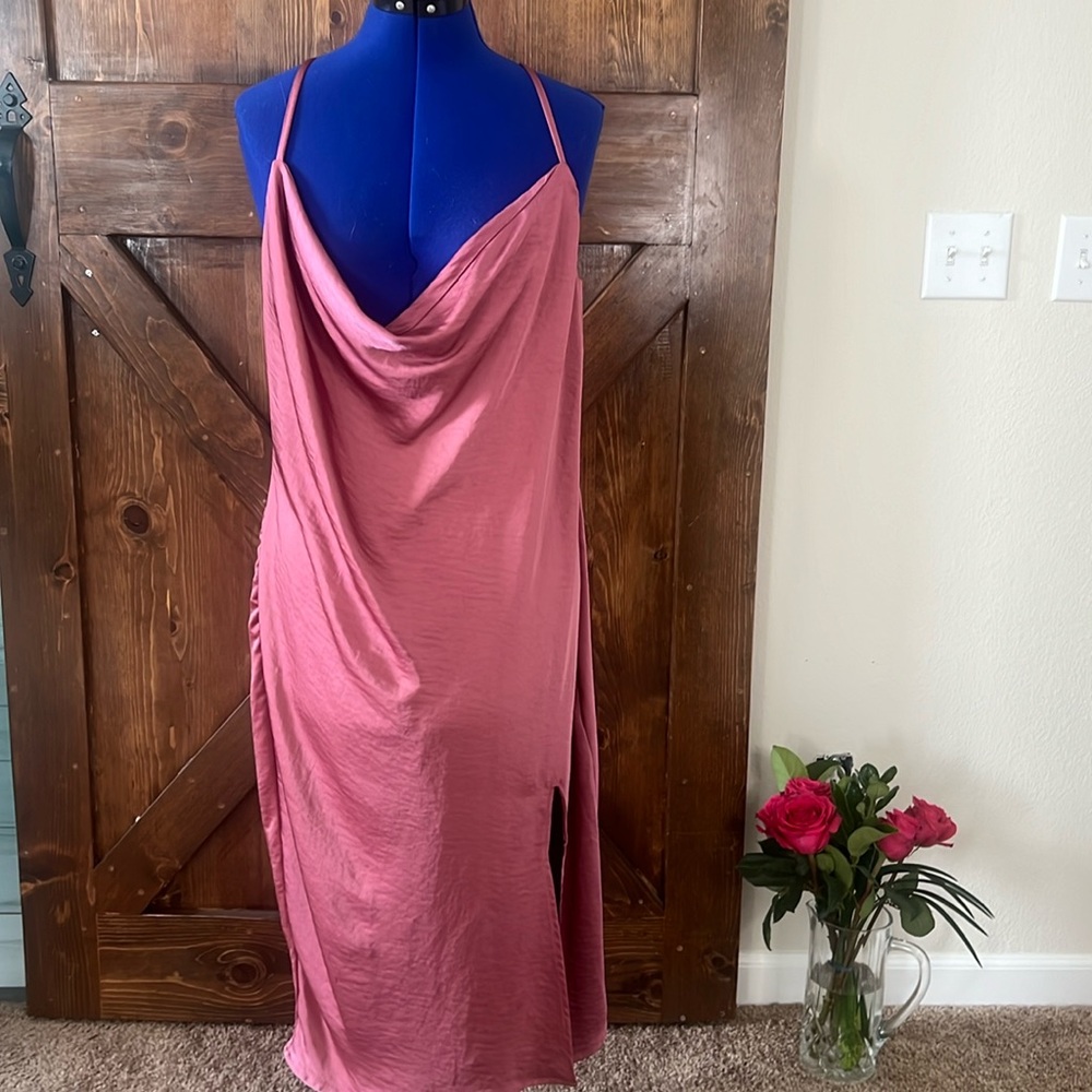 Pink satin maxi dress